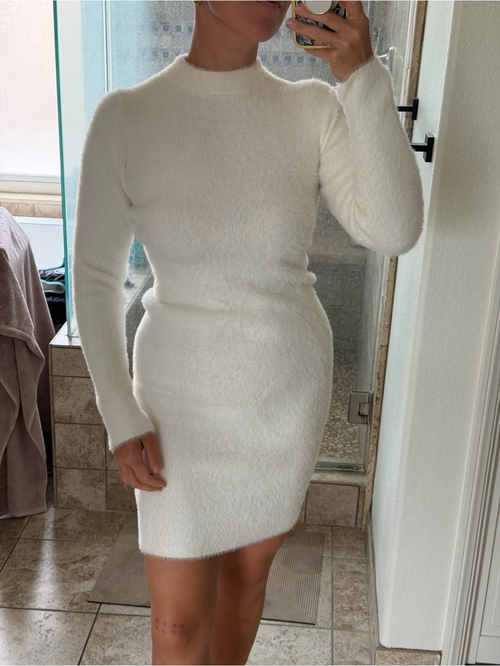 Babaton Cream Fitted Long-Sleeve Knit Dress